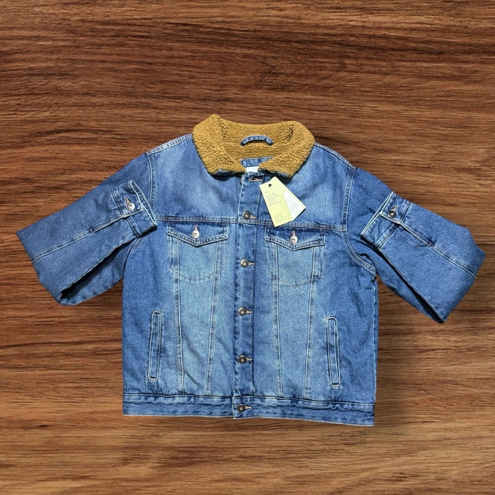 Goodfellow & Co Sherpa Lined Denim Jacket Men’s Large New With Tag Sherpa Collar - Picture 3 of 11